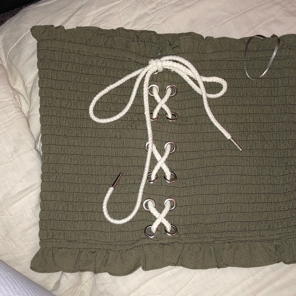 Willow Tree Olive Green Lace-Up Crop Top